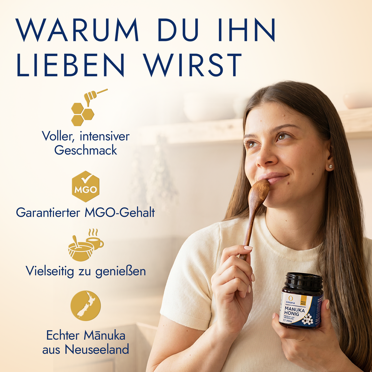 Warum du ihn lieben wirst: voller Geschmack, garantierter MGO-Gehalt, vielseitig, echter Manuka aus Neuseeland