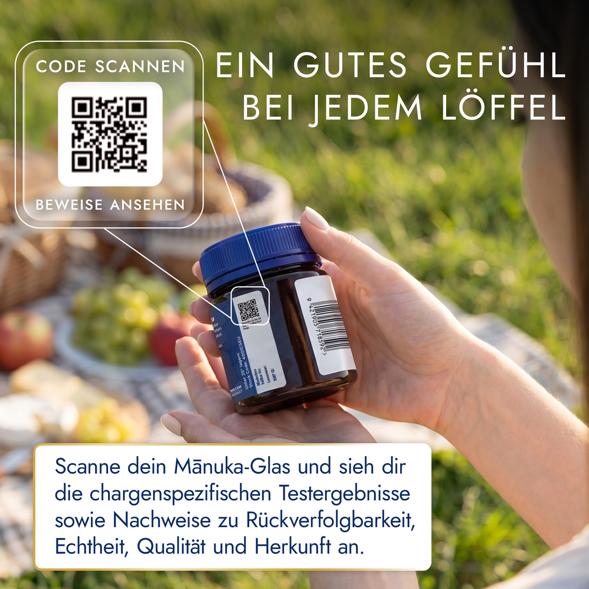 Ein gutes Gefühl bei jedem Löffel: QR-Code auf der Rückseite scannen und die Laborwerte der Charge nachlesen